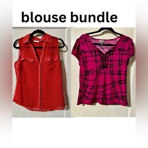 Worthington short-sleeved blouse & New York & Company sheer sleeveless blouse.